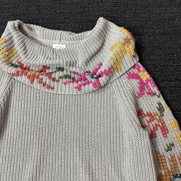 Sundance Cowl Neck Sweater Embroidered Womens Large L Floral Gray - Picture 3 of 7